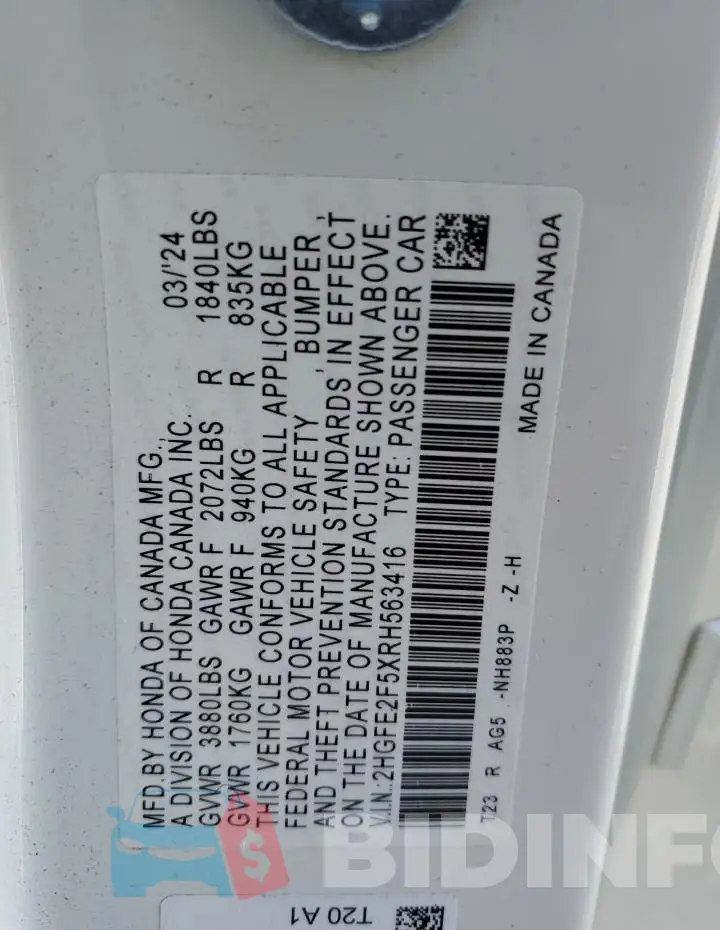 2HGFE2F5XRH563416 Photo# 13