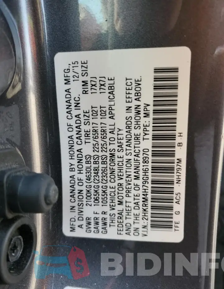 2HKRM4H79GH618970 Photo# 13