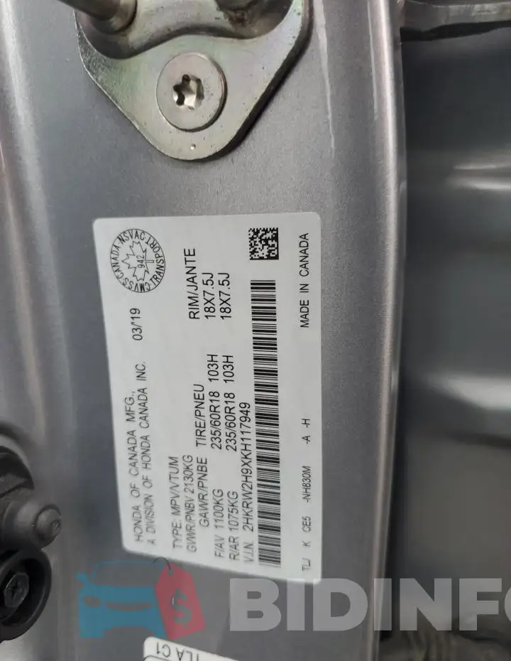 2HKRW2H9XKH117949 Photo# 13
