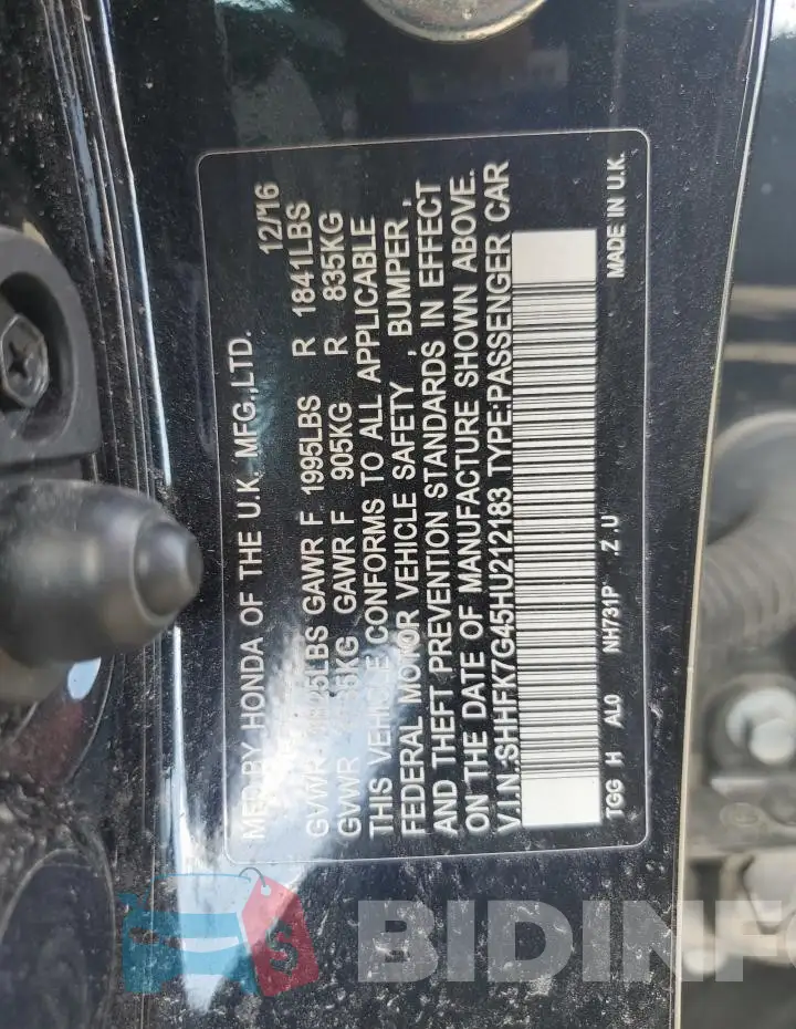 SHHFK7G45HU212183 Photo# 12