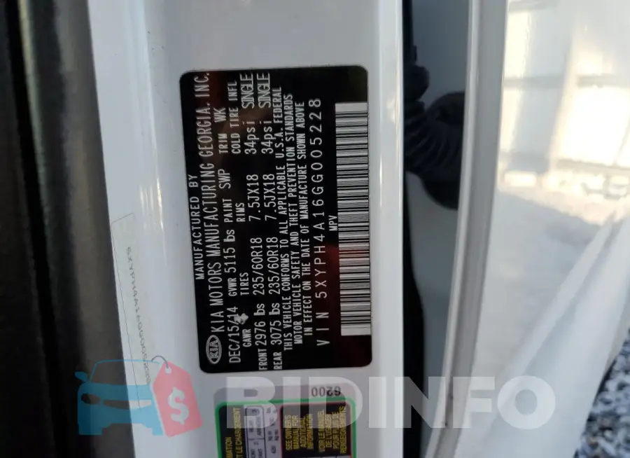 5XYPH4A16GG005228 Photo# 13