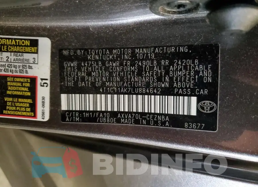 4T1C11AK7LU884642 Photo# 12