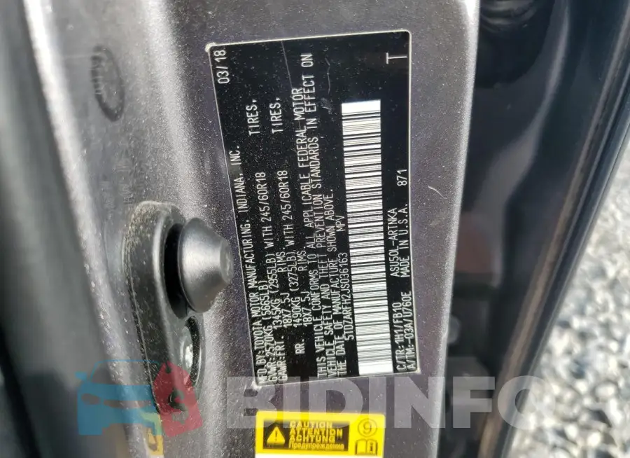5TDZARFH2JS036163 Photo# 14