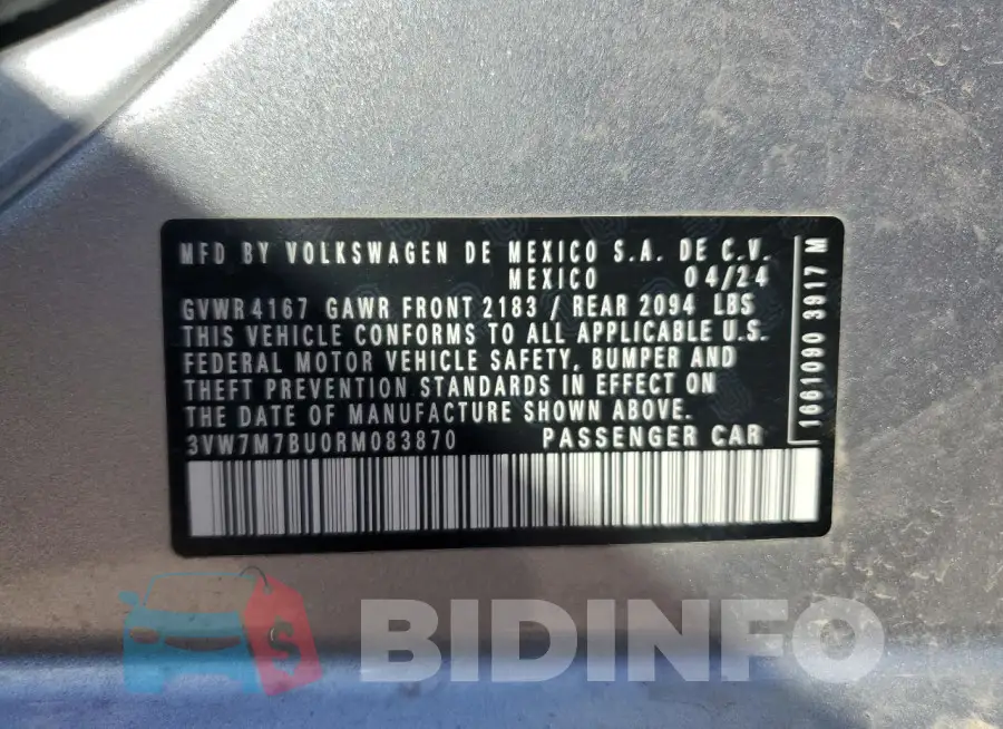 3VW7M7BU0RM083870 Photo# 12