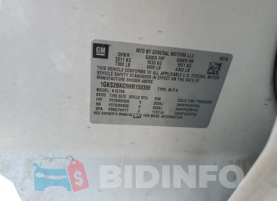 1GKS2BKC8HR150388 Photo# 13