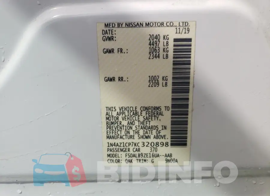 1N4AZ1CP7KC320898 Photo# 12