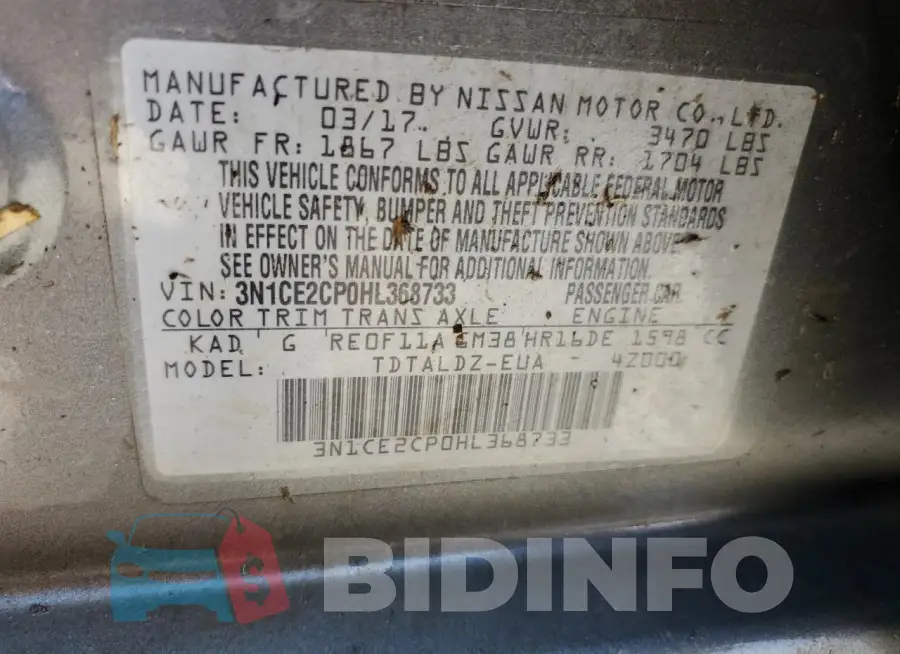 3N1CE2CP0HL368733 Photo# 13
