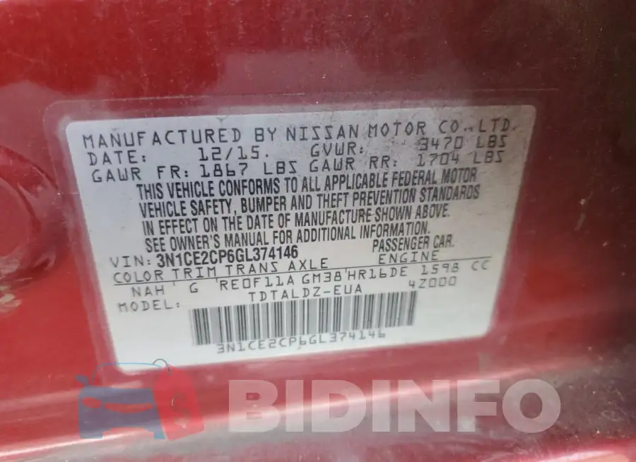 3N1CE2CP6GL374146 Photo# 12