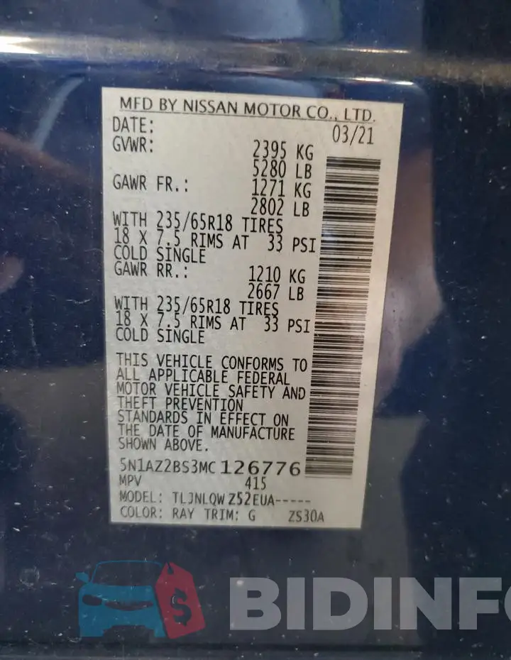 5N1AZ2BS3MC126776 Photo# 13