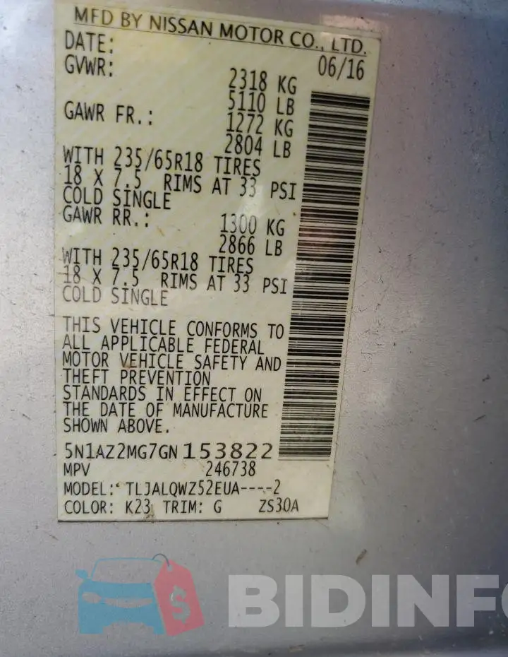 5N1AZ2MG7GN153822 Photo# 13