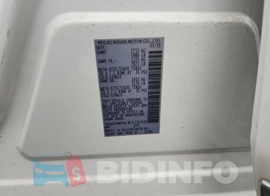 5N1DR2MM7KC637030 Photo# 12