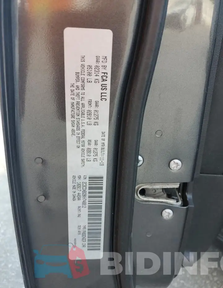 2C3CDXBG9KH746812 Photo# 12