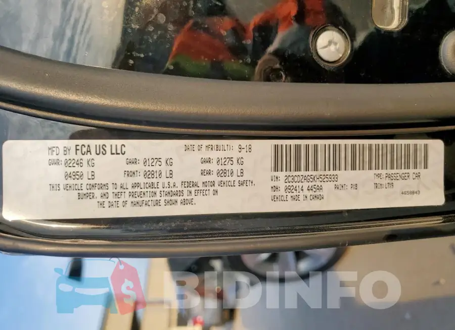 2C3CDZAG5KH525933 Photo# 12