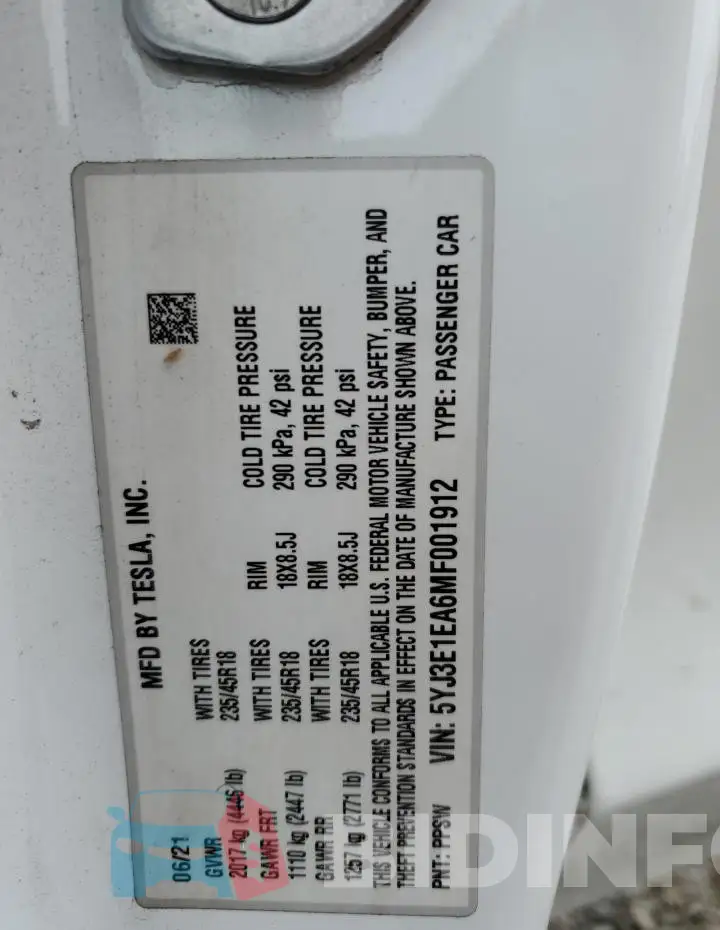 5YJ3E1EA6MF001912 Photo# 13