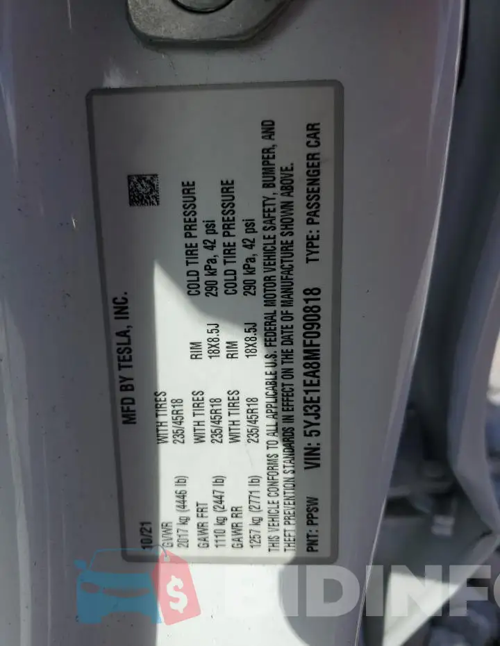 5YJ3E1EA8MF090818 Photo# 13