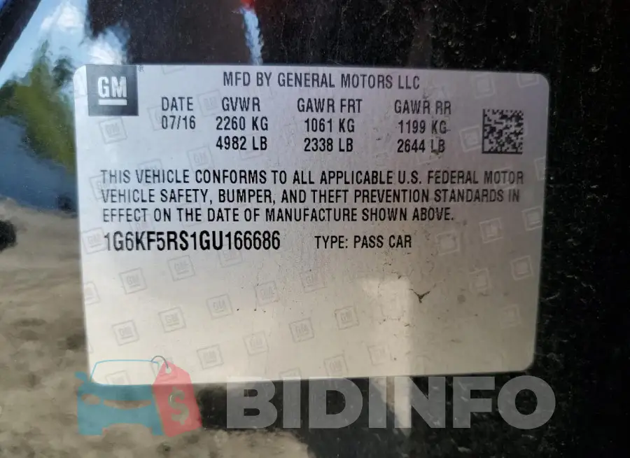 1G6KF5RS1GU166686 Photo# 12