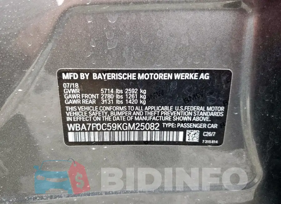 WBA7F0C59KGM25082 Photo# 12