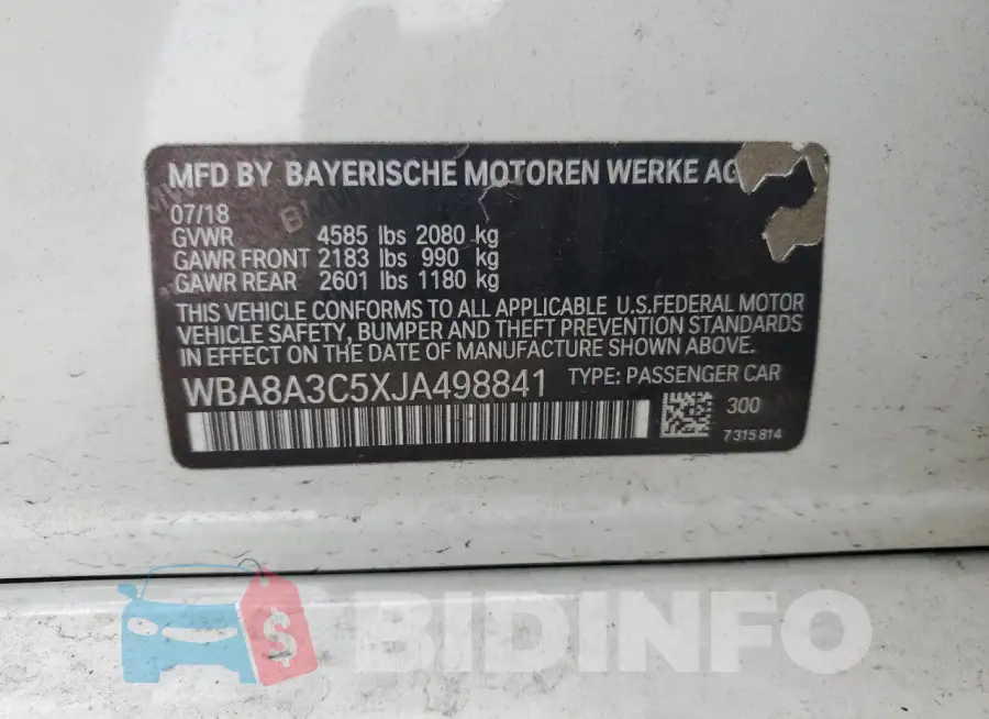 WBA8A3C5XJA498841 Photo# 12