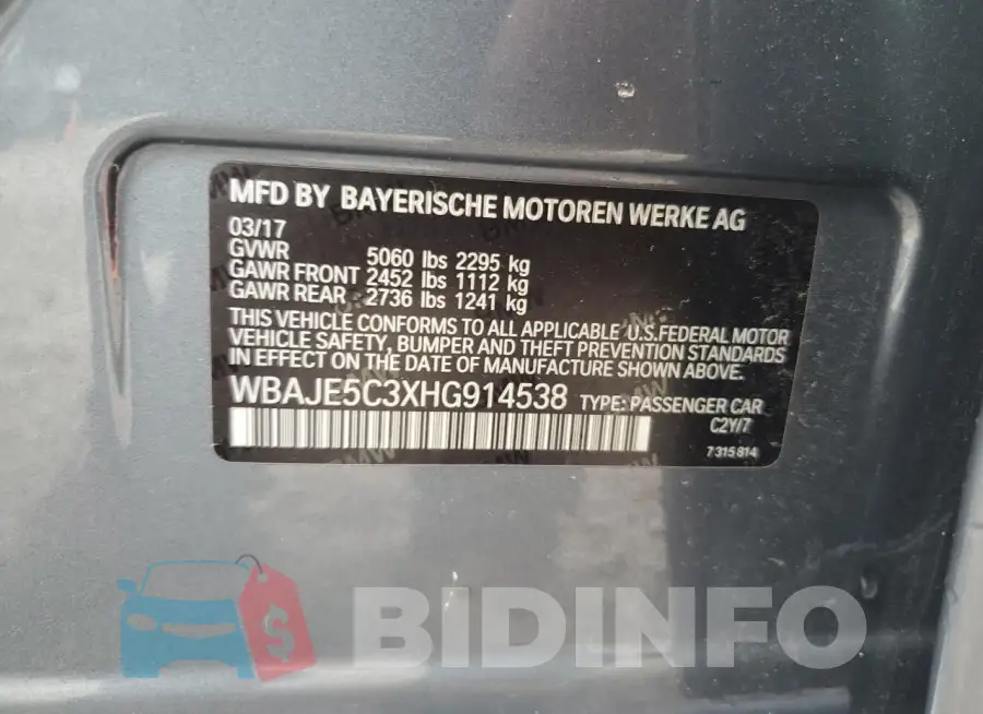 WBAJE5C3XHG914538 Photo# 12