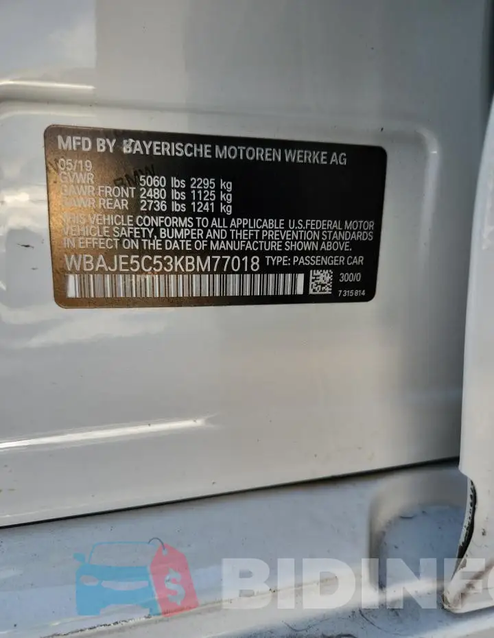 WBAJE5C53KBM77018 Photo# 13