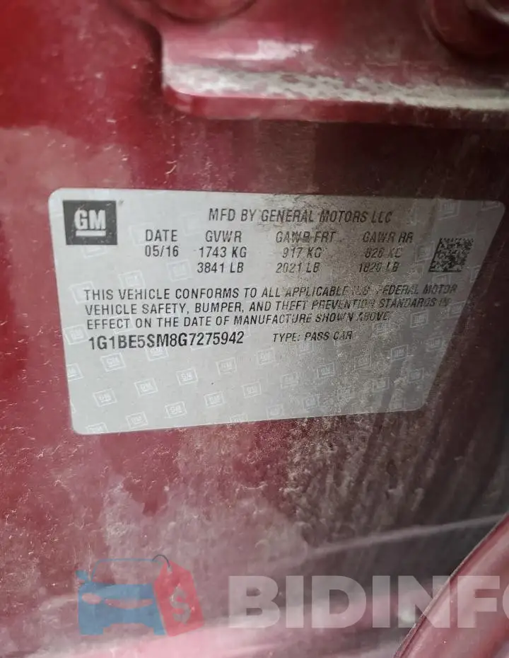 1G1BE5SM8G7275942 Photo# 12