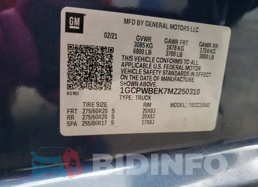 1GCPWBEK7MZ250310 Photo# 12