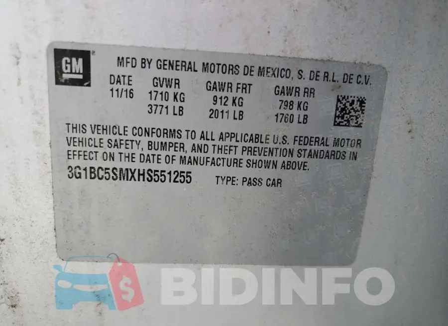 3G1BC5SMXHS551255 Photo# 12
