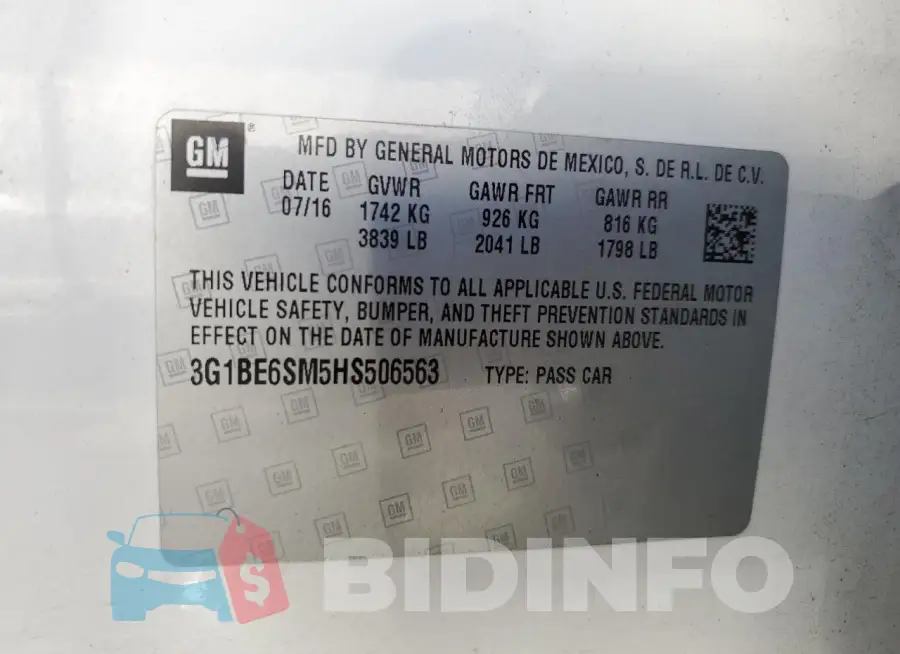 3G1BE6SM5HS506563 Photo# 13