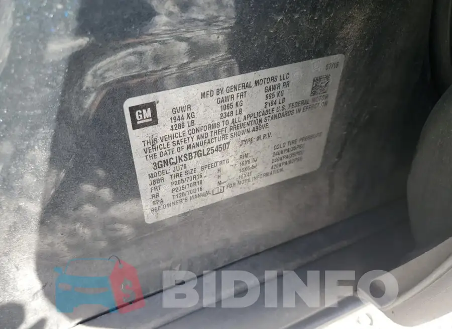 3GNCJKSB7GL254507 Photo# 13