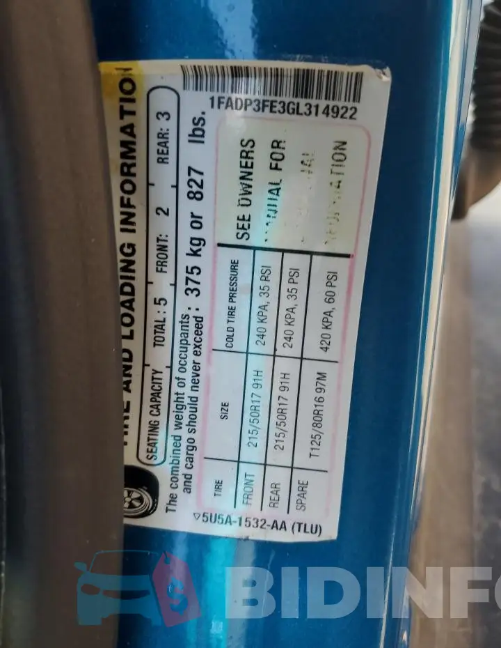 1FADP3FE3GL314922 Photo# 13