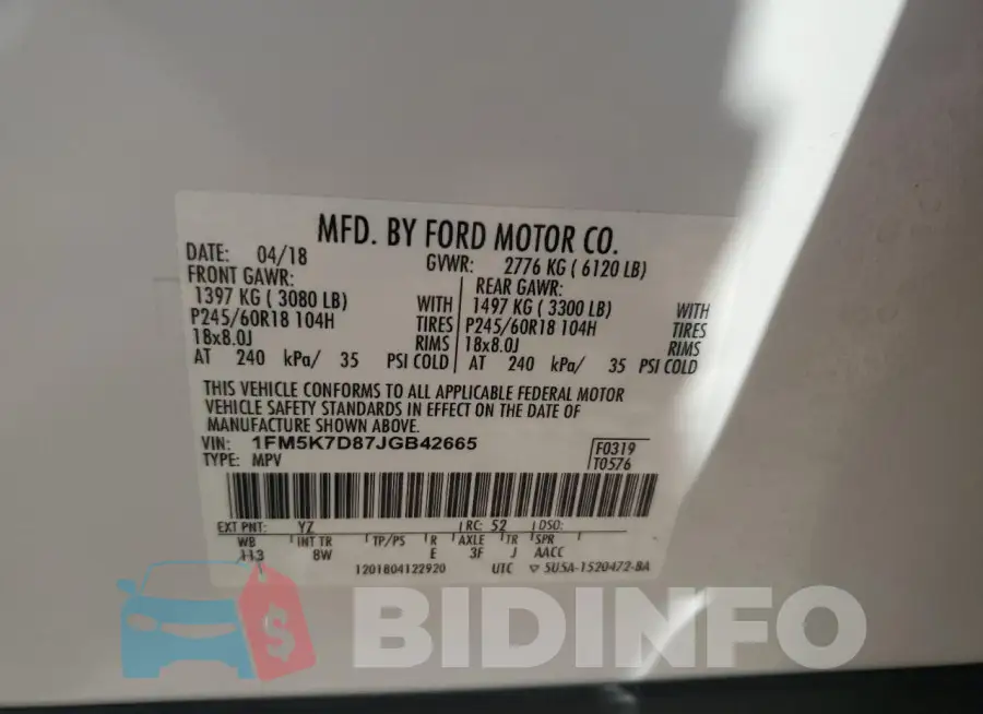 1FM5K7D87JGB42665 Photo# 13