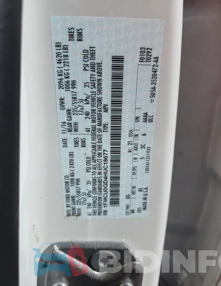 1FMCU0GD4HUC18677 Photo# 12