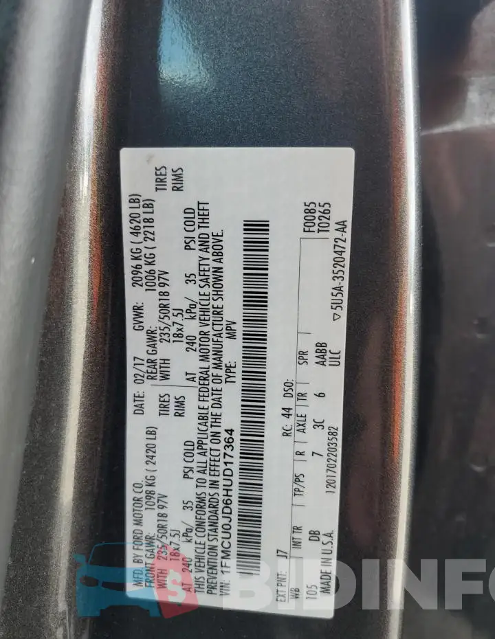 1FMCU0JD6HUD17364 Photo# 13