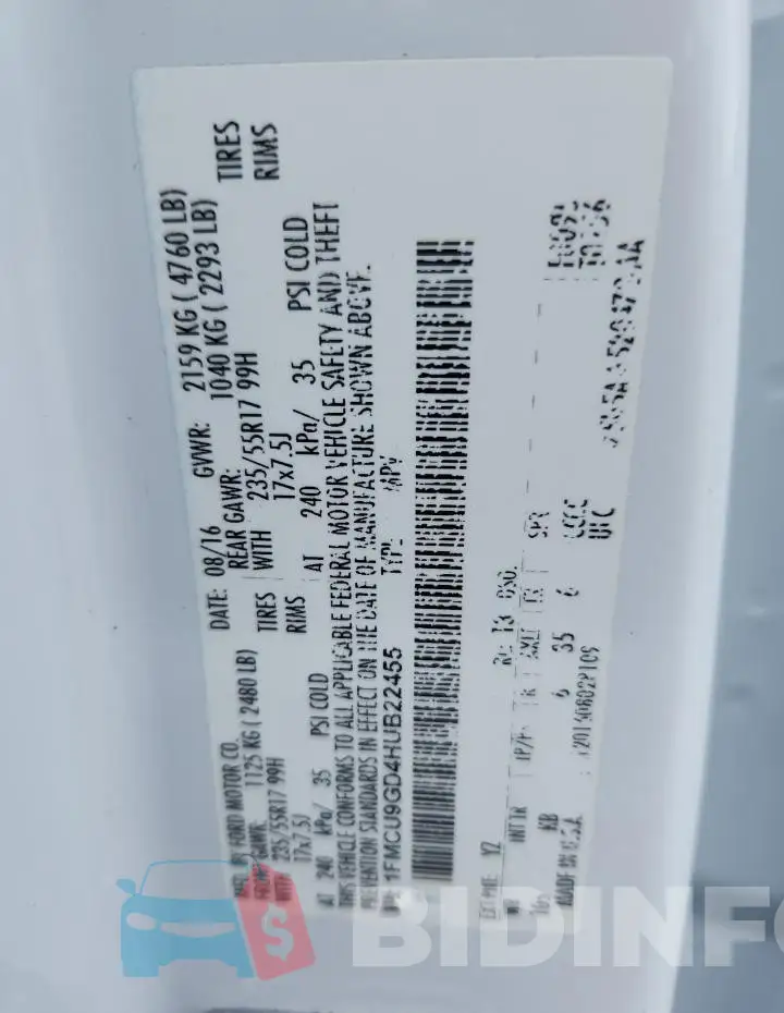 1FMCU9GD4HUB22455 Photo# 14
