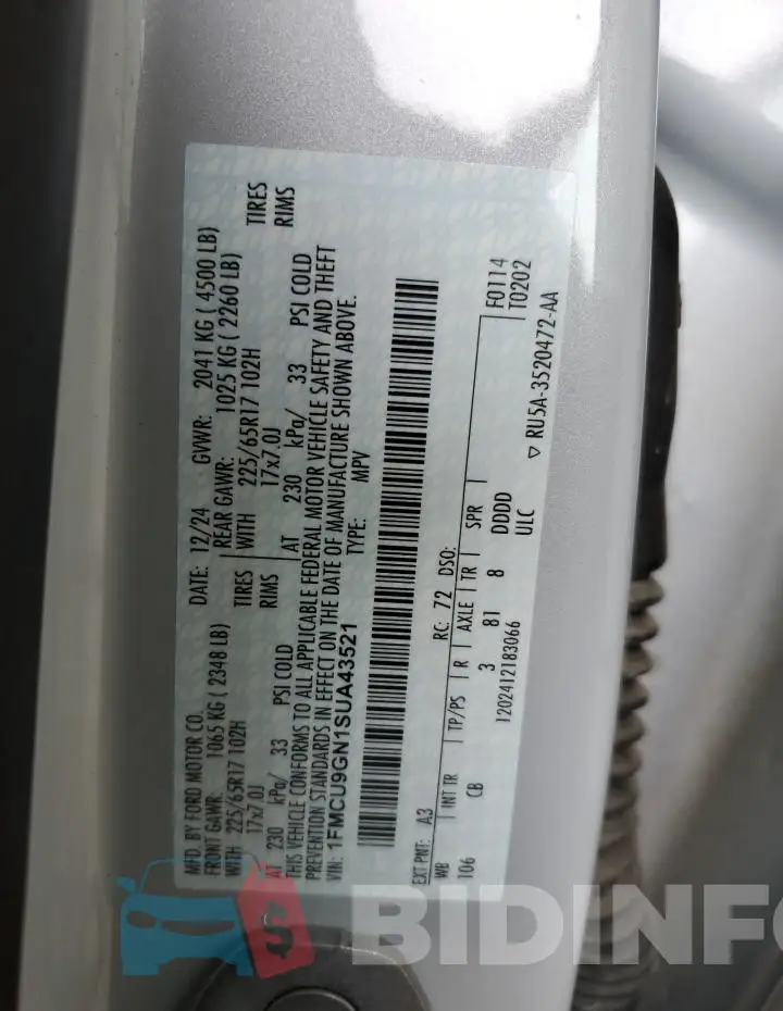 1FMCU9GN1SUA43521 Photo# 14