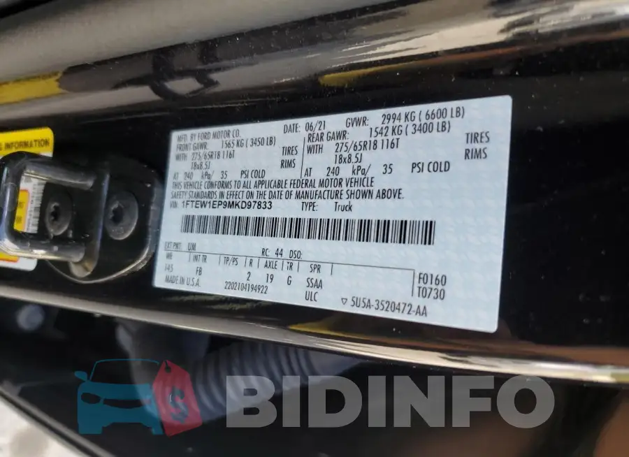 1FTEW1EP9MKD97833 Photo# 13