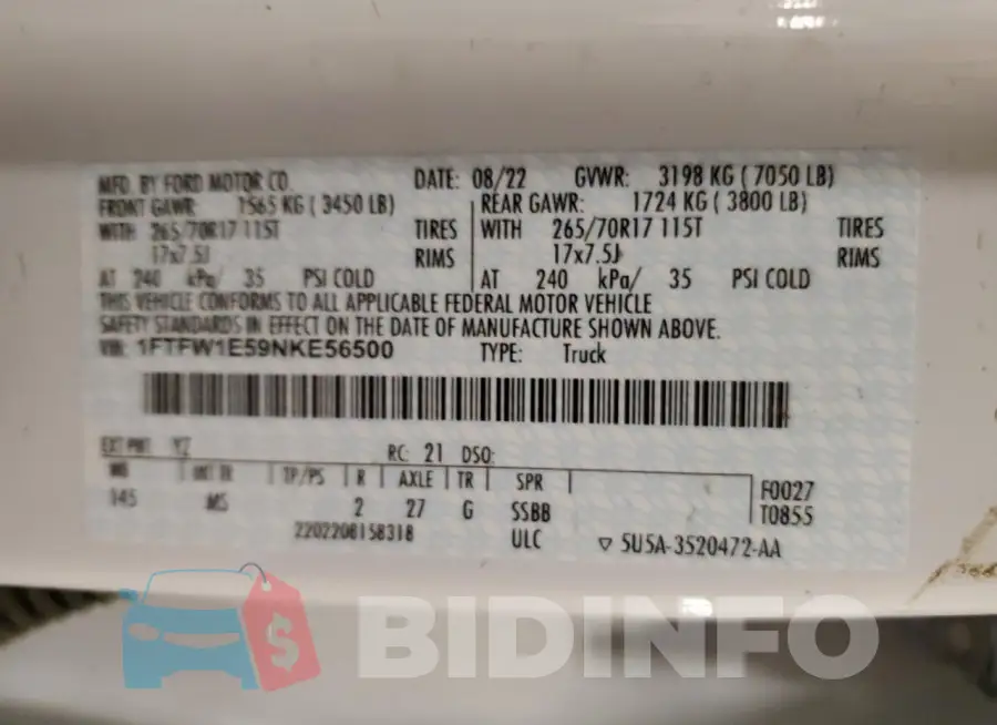 1FTFW1E59NKE56500 Photo# 12