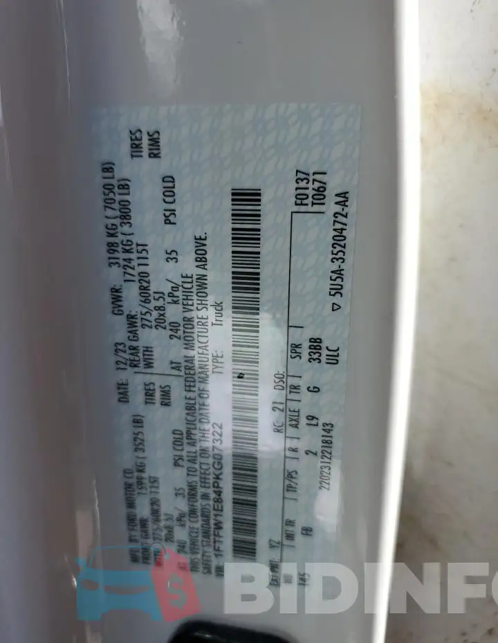 1FTFW1E84PKG07322 Photo# 12