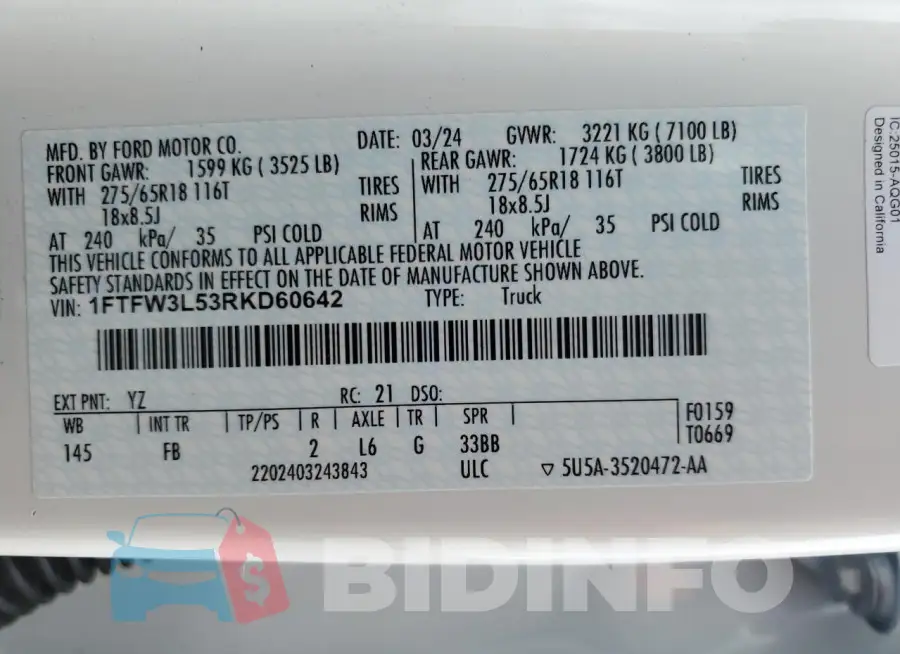 1FTFW3L53RKD60642 Photo# 13