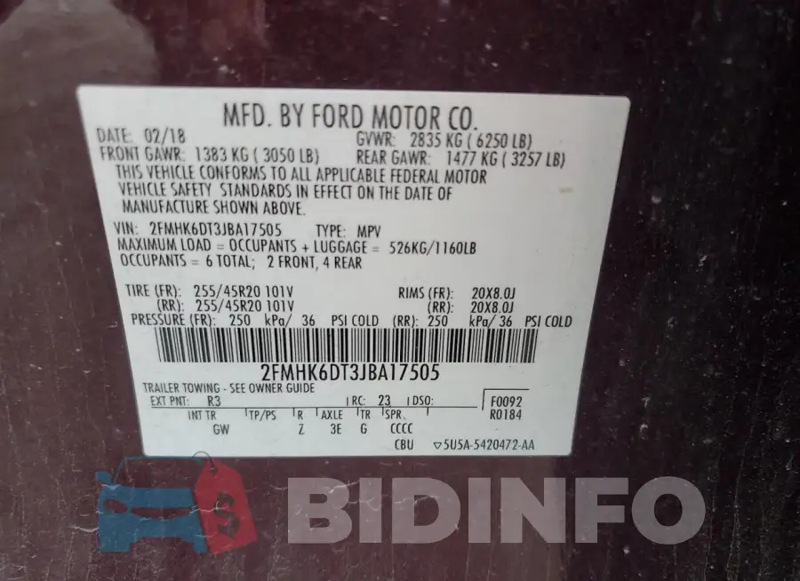 2FMHK6DT3JBA17505 Photo# 13
