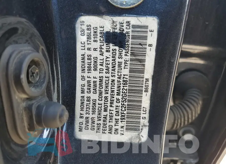 19XFC2F52GE216871 Photo# 12