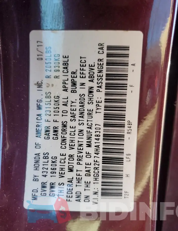 1HGCR2F74HA148307 Photo# 12