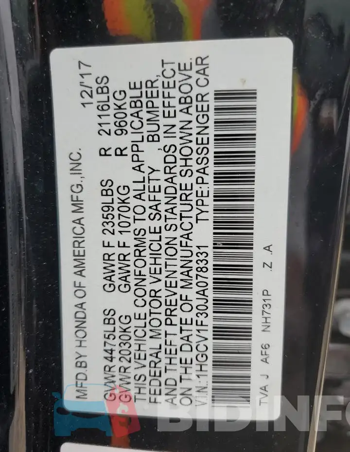 1HGCV1F30JA078331 Photo# 12