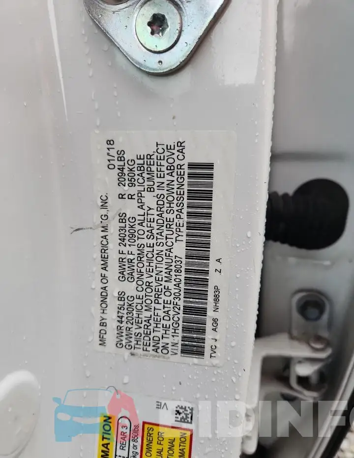 1HGCV2F30JA018037 Photo# 13