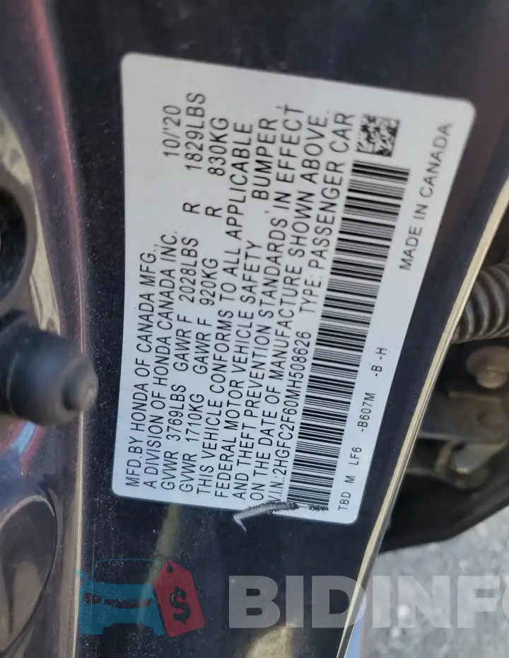 2HGFC2F60MH508626 Photo# 12