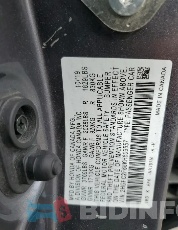 2HGFC2F68KH606557 Photo# 12