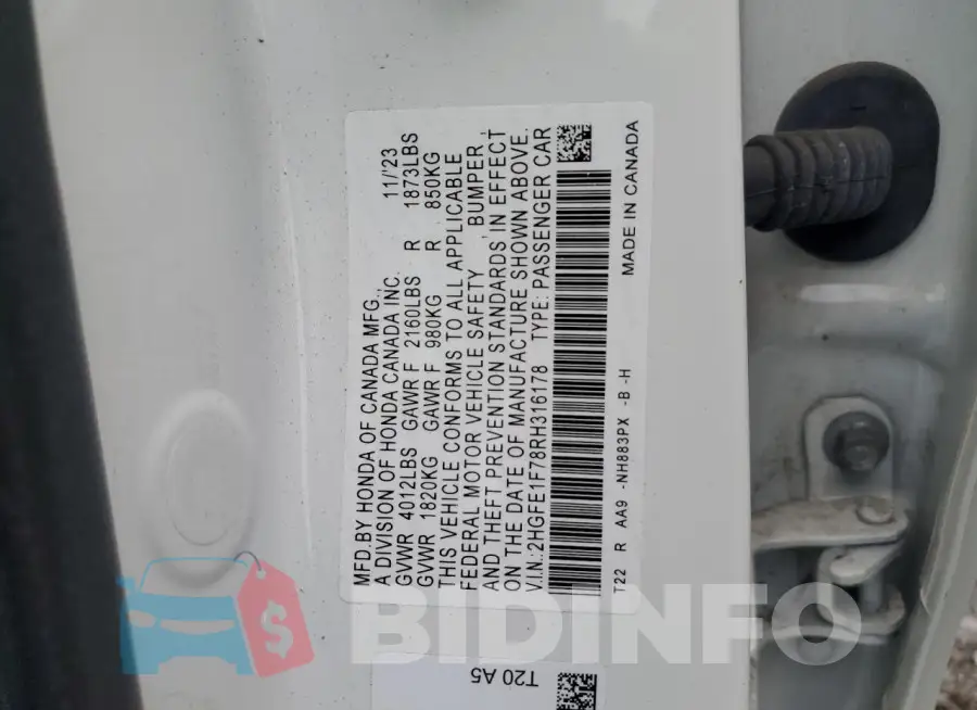 2HGFE1F78RH316178 Photo# 12