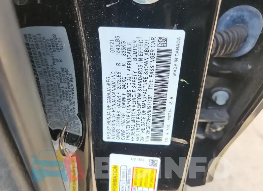 2HGFE2F56NH517107 Photo# 12