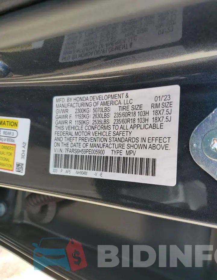 7FARS6H59PE005900 Photo# 14