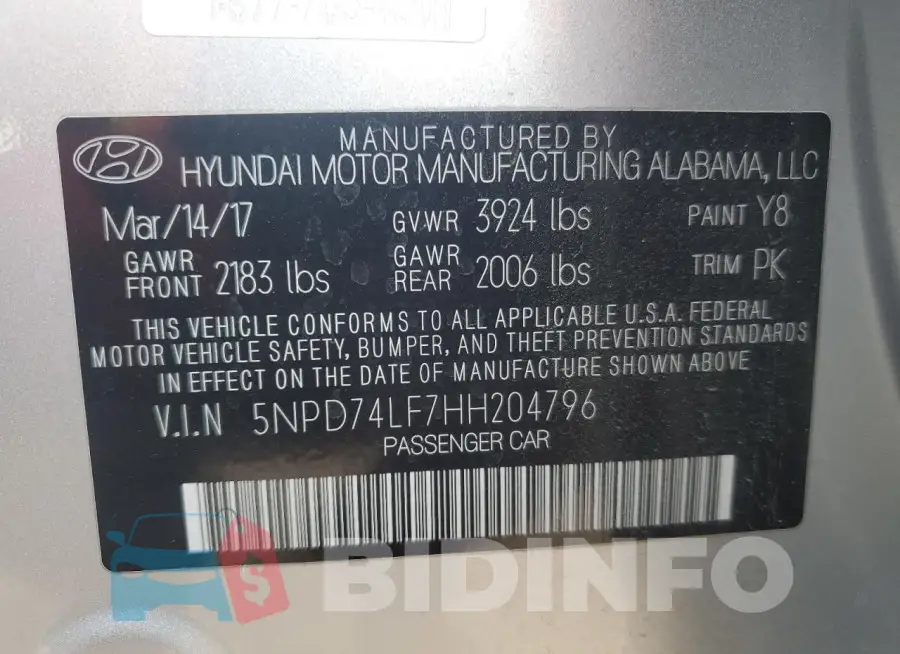 5NPD74LF7HH204796 Photo# 12